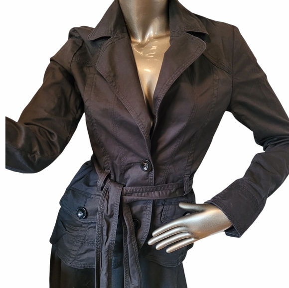 H & M Cotton Blend Button up  Black Coat with Tie Waist Sz 4 - Picture 1 of 12